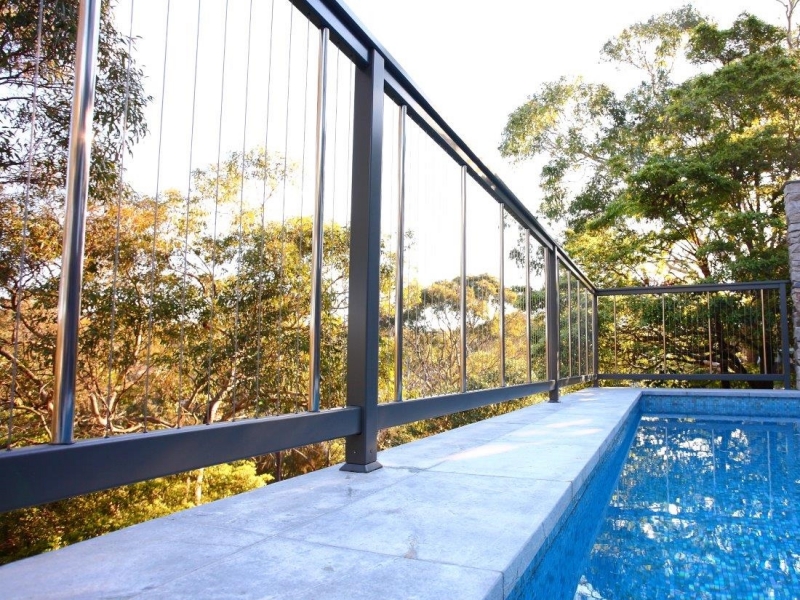 Sentrel Vertical Cable Pool Fencing. Colour: Zeus Timberland